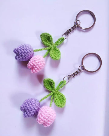 2 pec Crochet keychain with Multi flowers