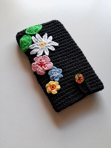 Beautiful Black Crochet Pouch with a Flower Touch