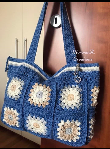 Blue Zipper Bag with white and skin touch