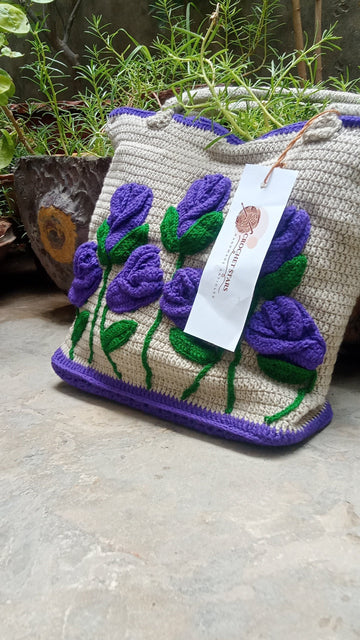 Beautiful Skin Bag with purple flowers