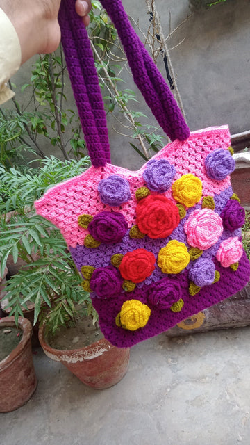 Purple And Pink Bag with multi flowers