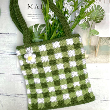 Beautiful green and white and crochet handbag