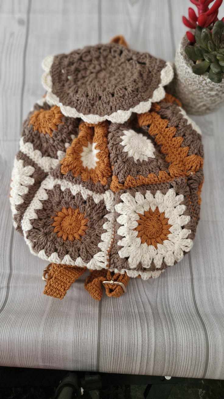 Crochet Backpack in Brown Theme