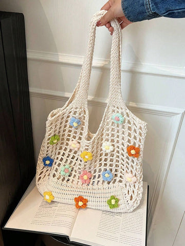 crochet summer bag with flowers - Inner+Zipper Bag