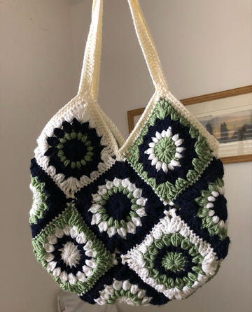 Crochet beautiful bag in white and    green color