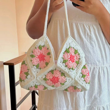 Crochet White bag with beautiful Flowers