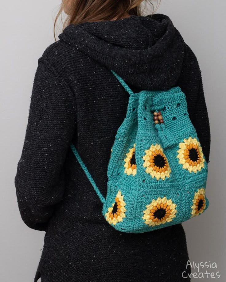 Clg & Uni Bag -- Crochet Bag pack with flowers