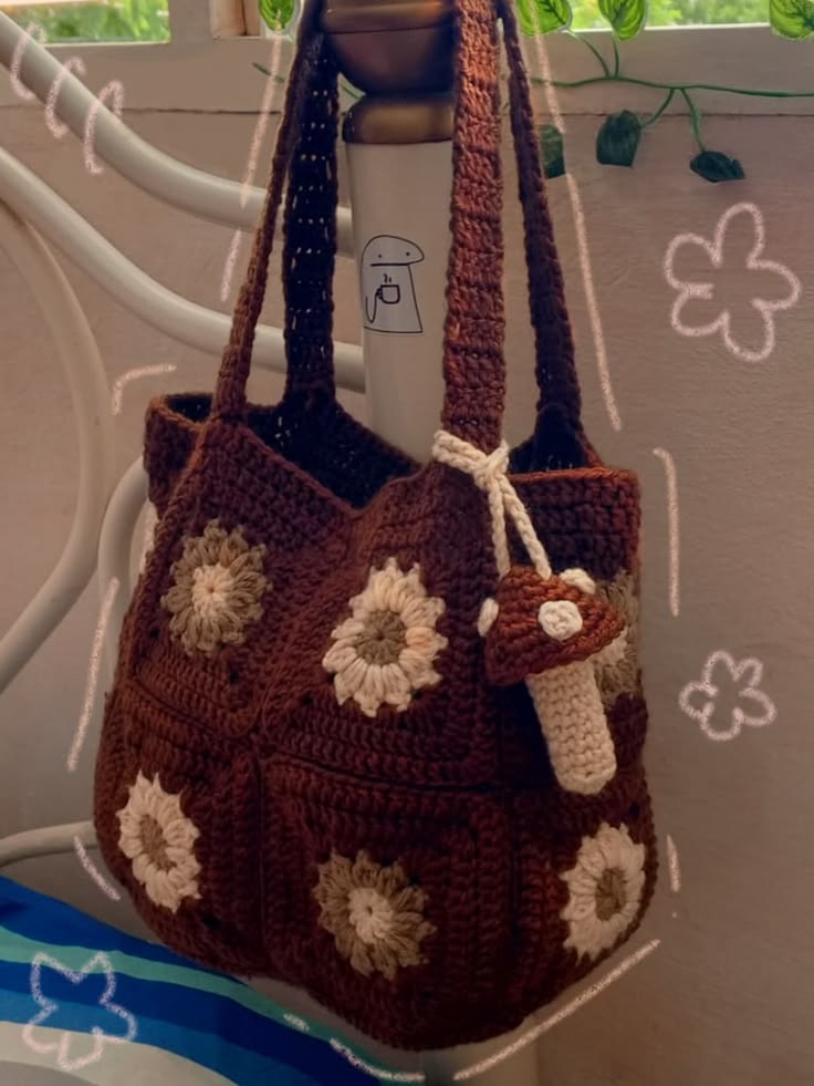 Crochet brown mushroom the e bag