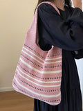 Crochet pink and white tote bag