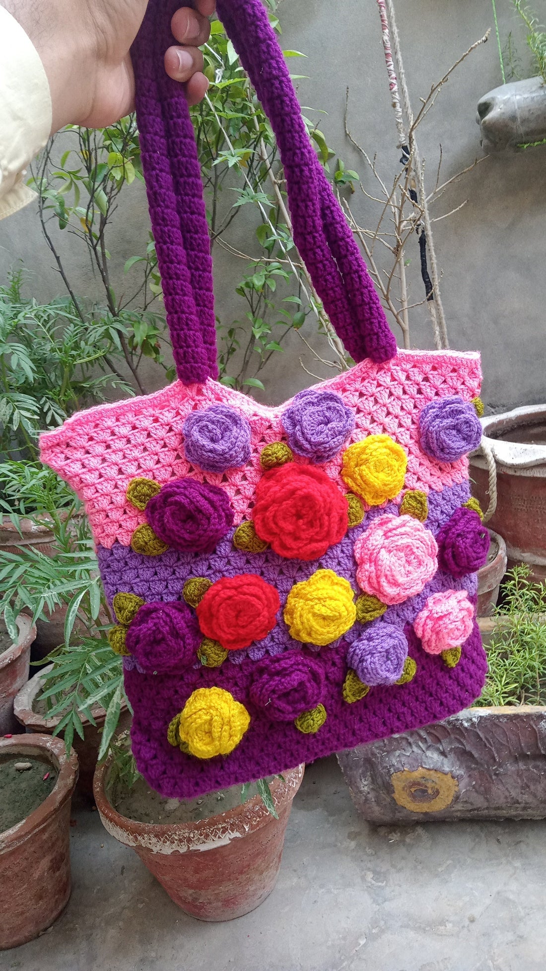 Purple And Pink Bag with multi flowers