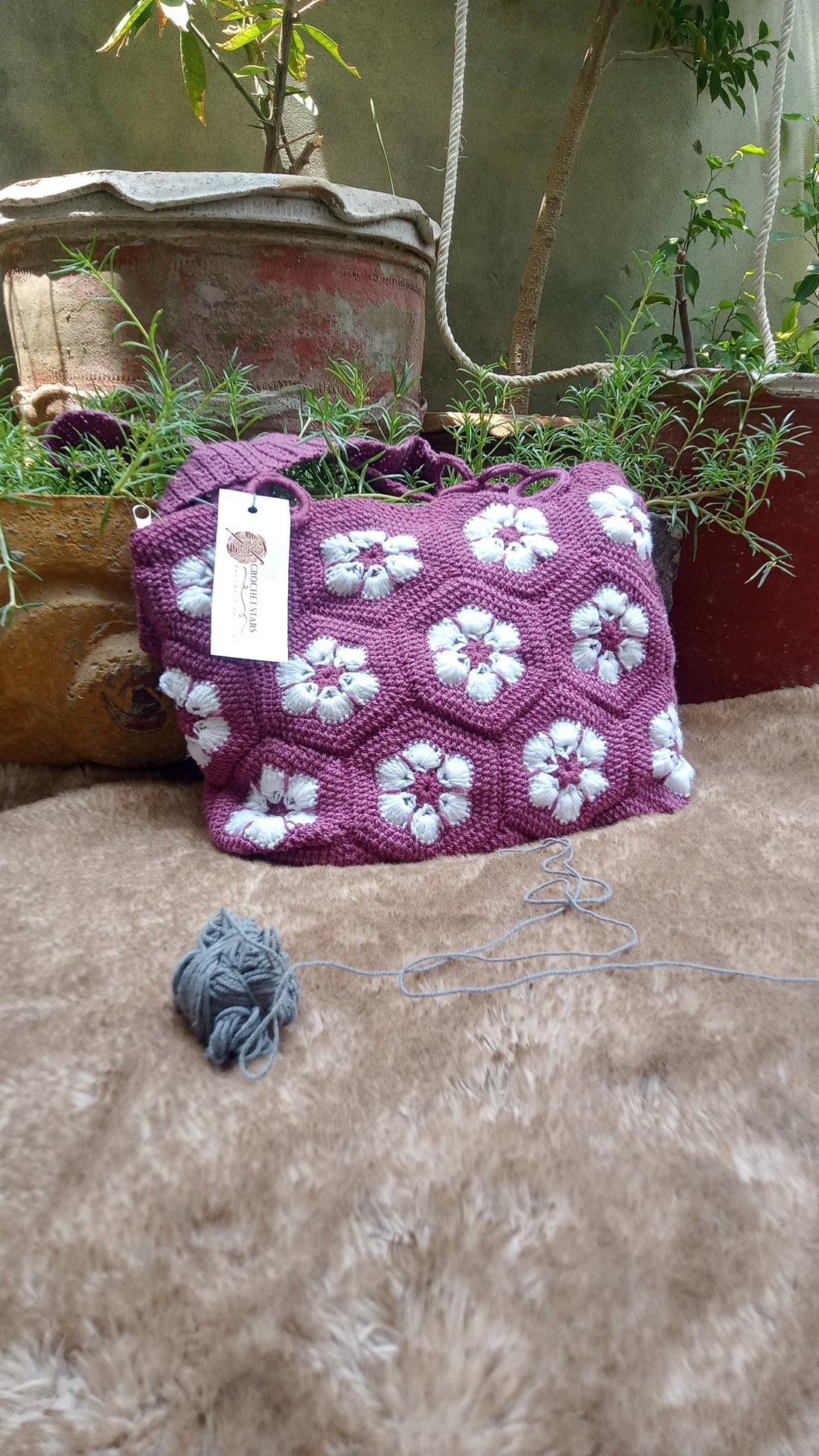 Purple Bag with White Flowers