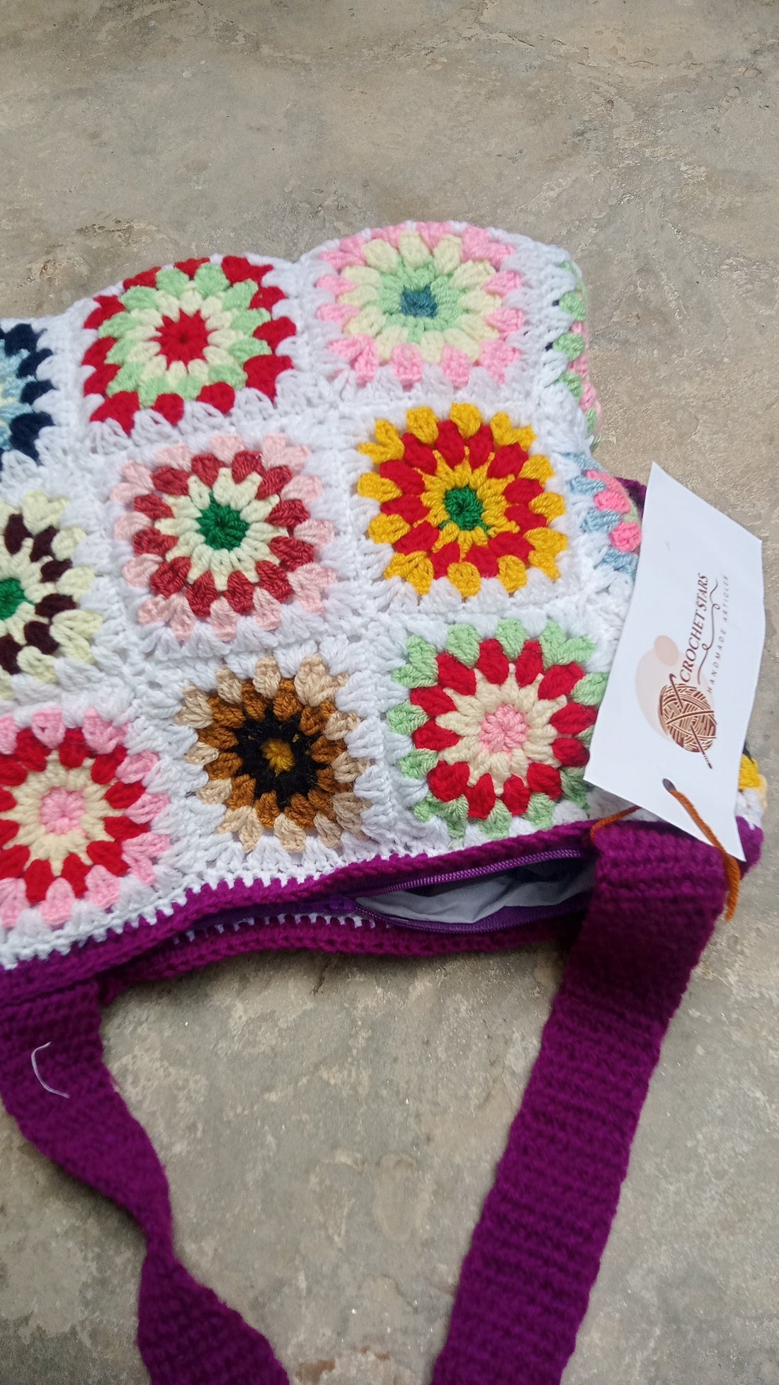 White bag with multi color touch