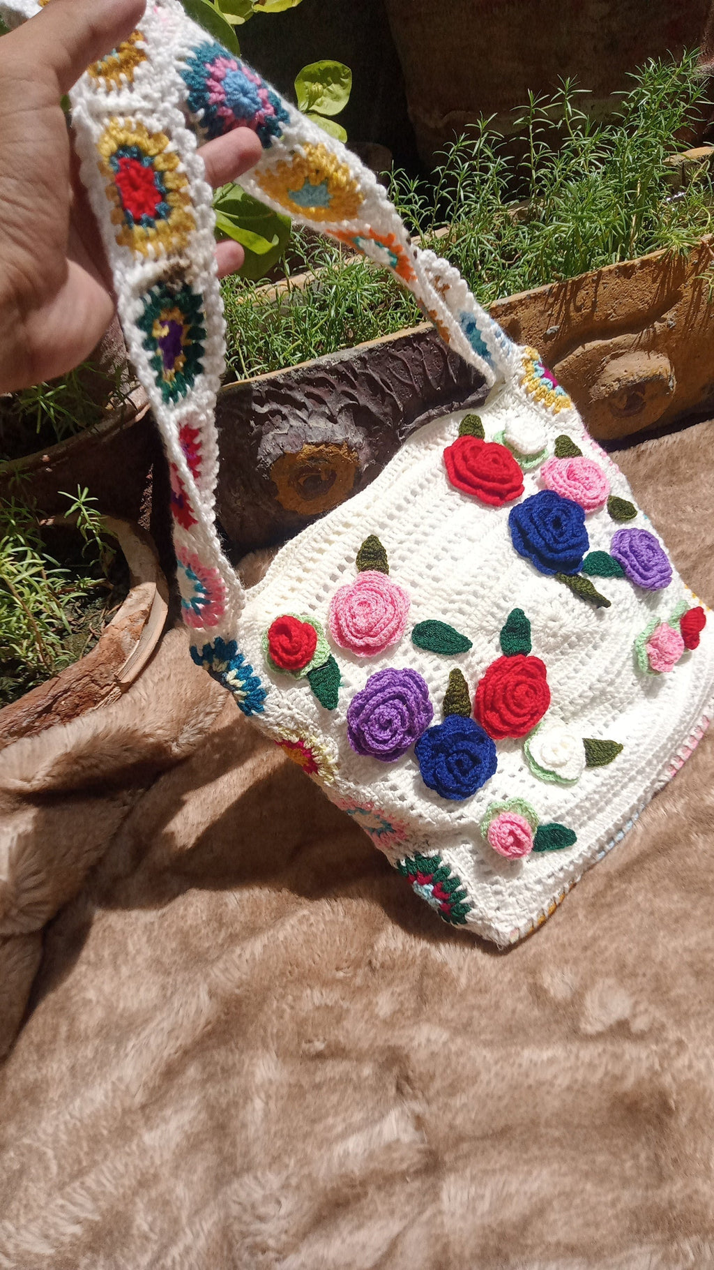 White Bags with Multi Flowers
