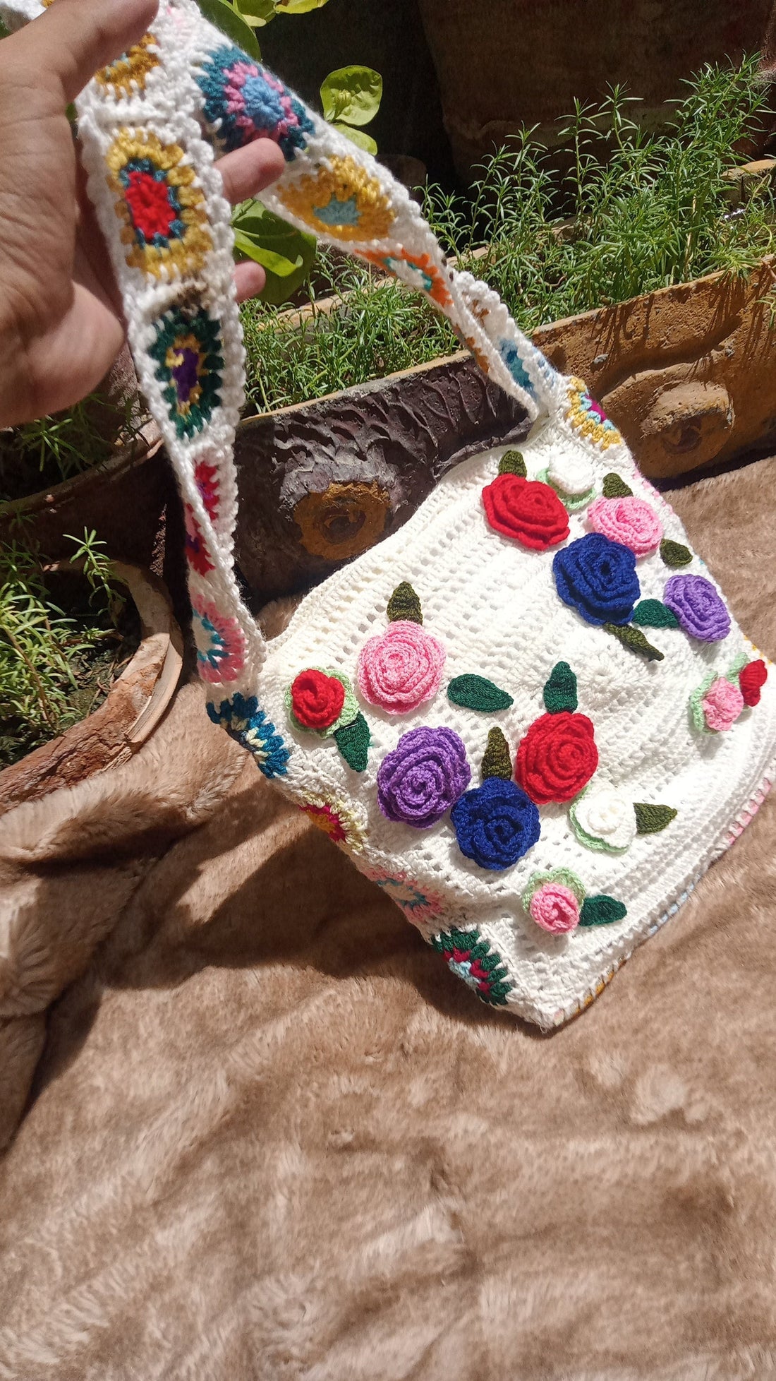 White Bags with Multi Flowers