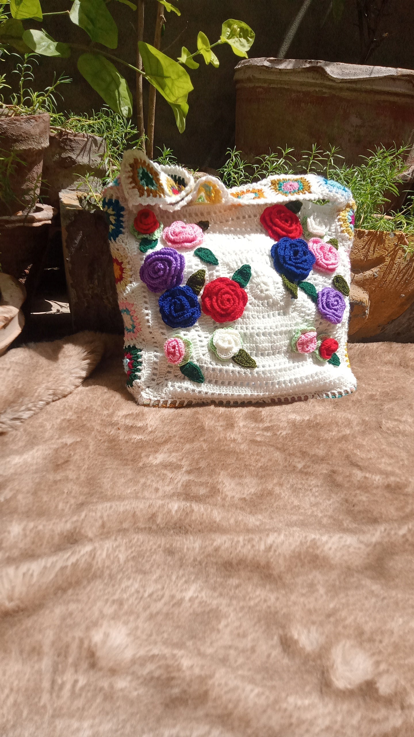 White Bags with Multi Flowers