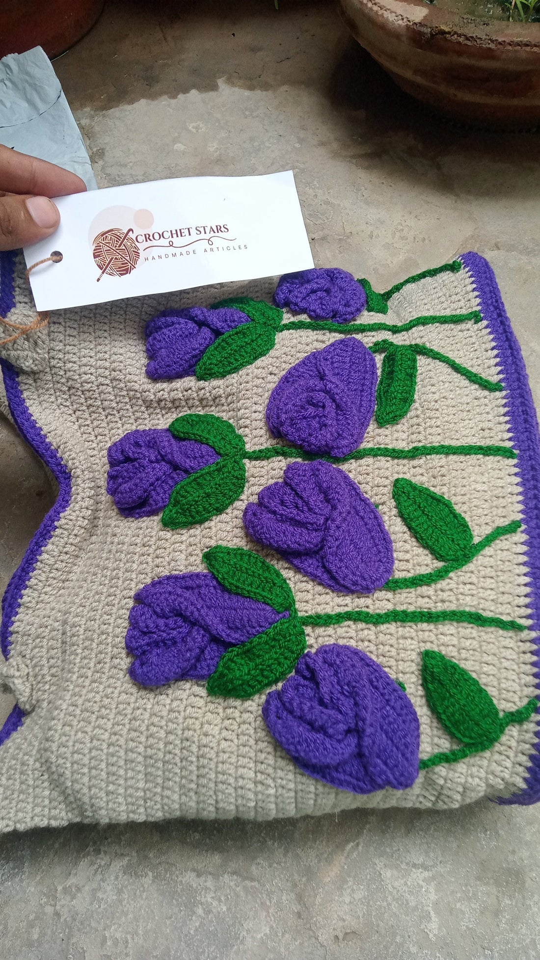 Beautiful Skin Bag with purple flowers