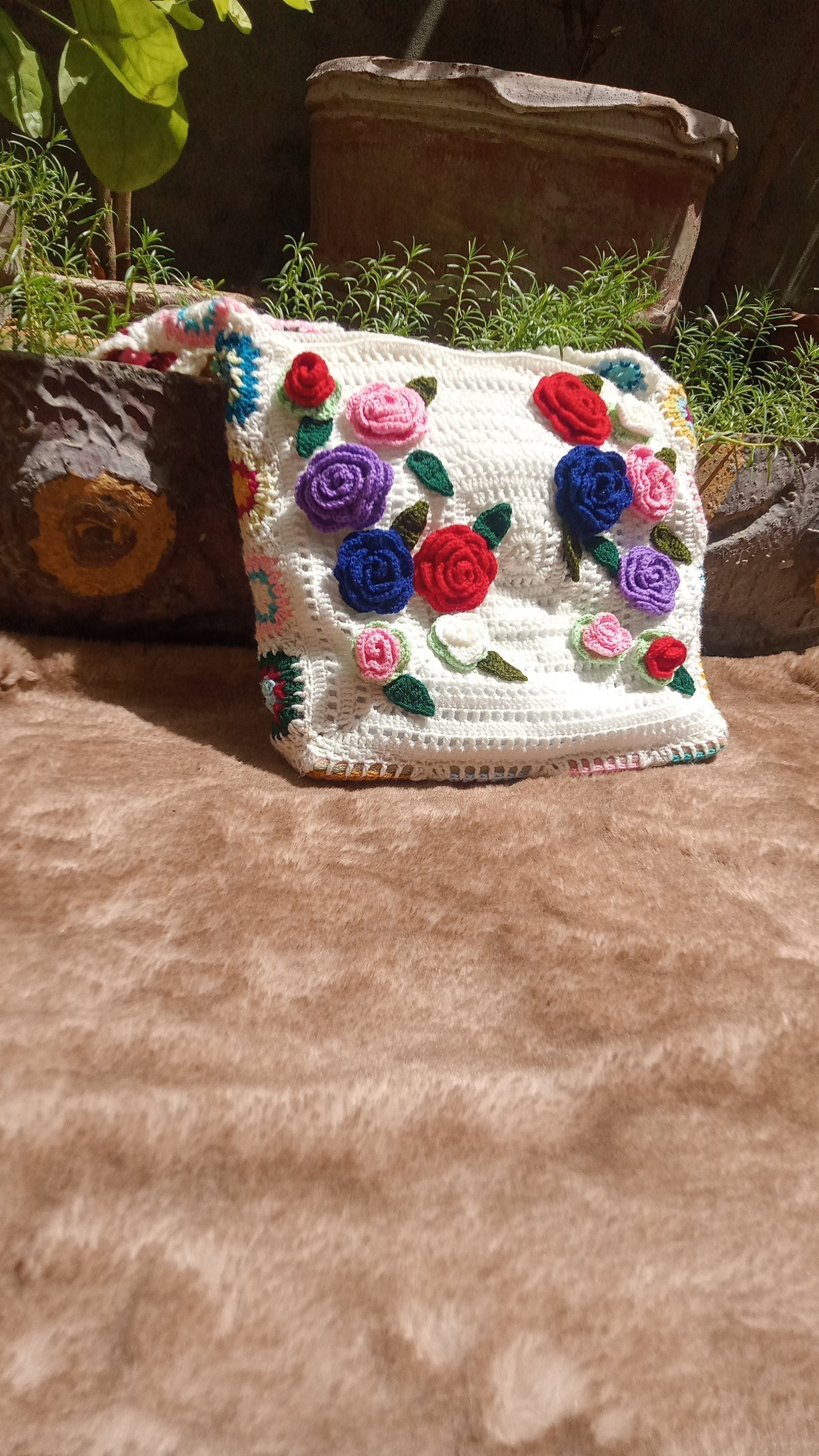 White Bags with Multi Flowers