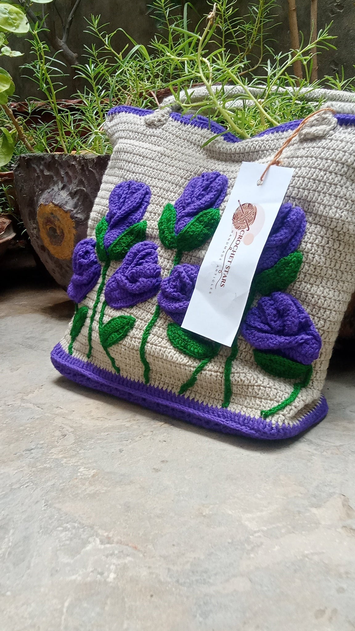 Beautiful Skin Bag with purple flowers