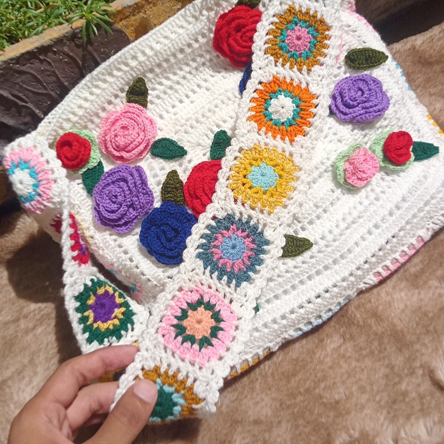White Bags with Multi Flowers