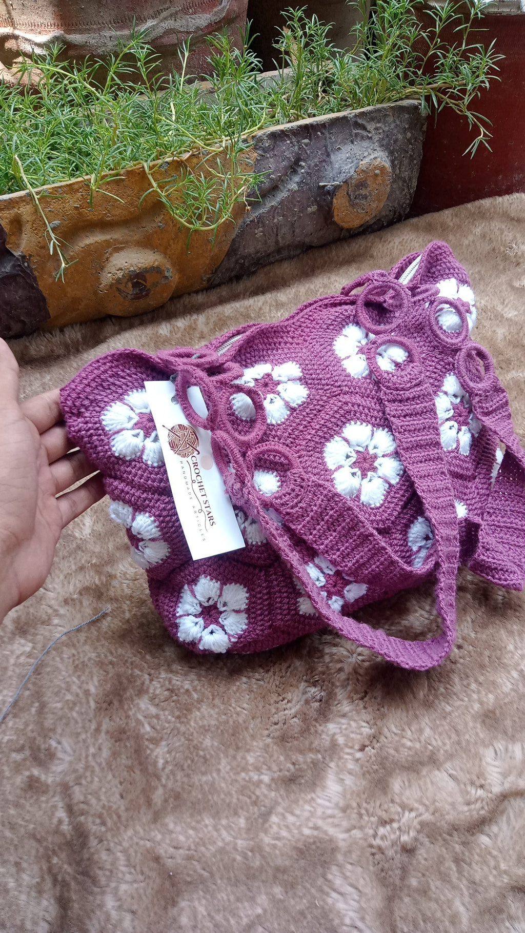 Purple Bag with White Flowers