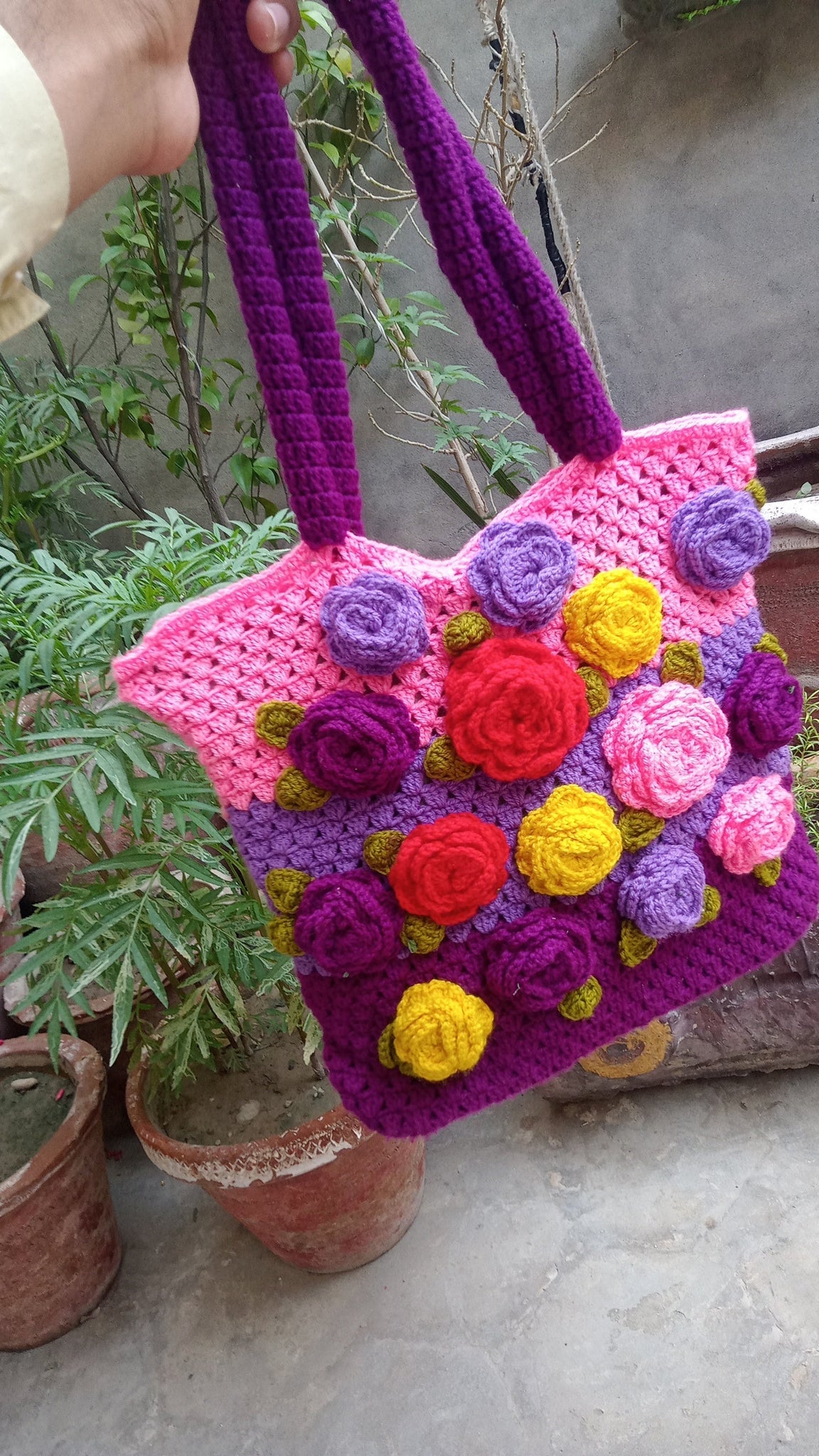 Purple And Pink Bag with multi flowers