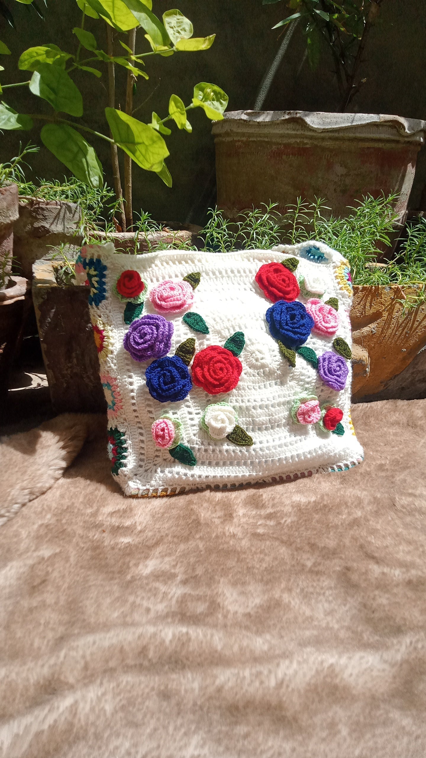 White Bags with Multi Flowers