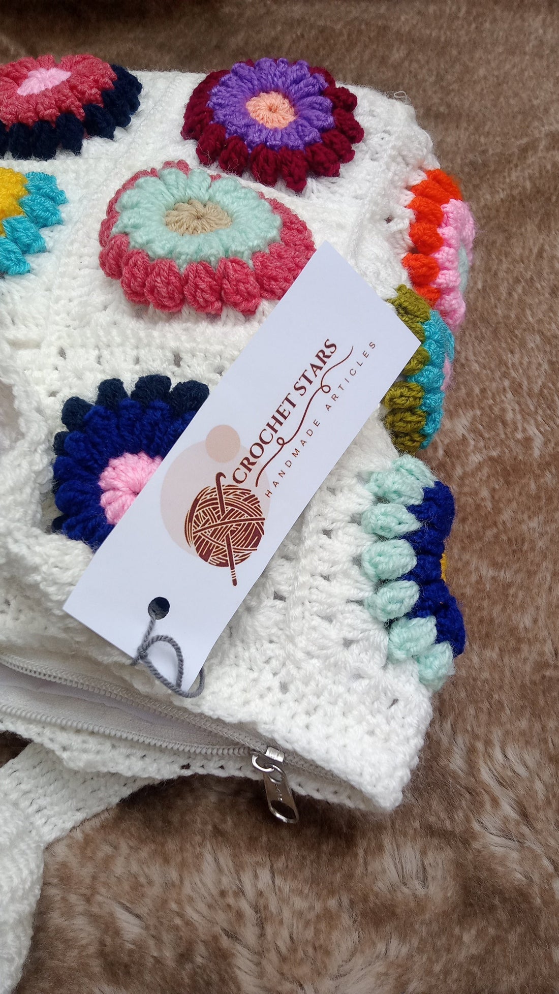 White Crochet Bag with Multiflowers