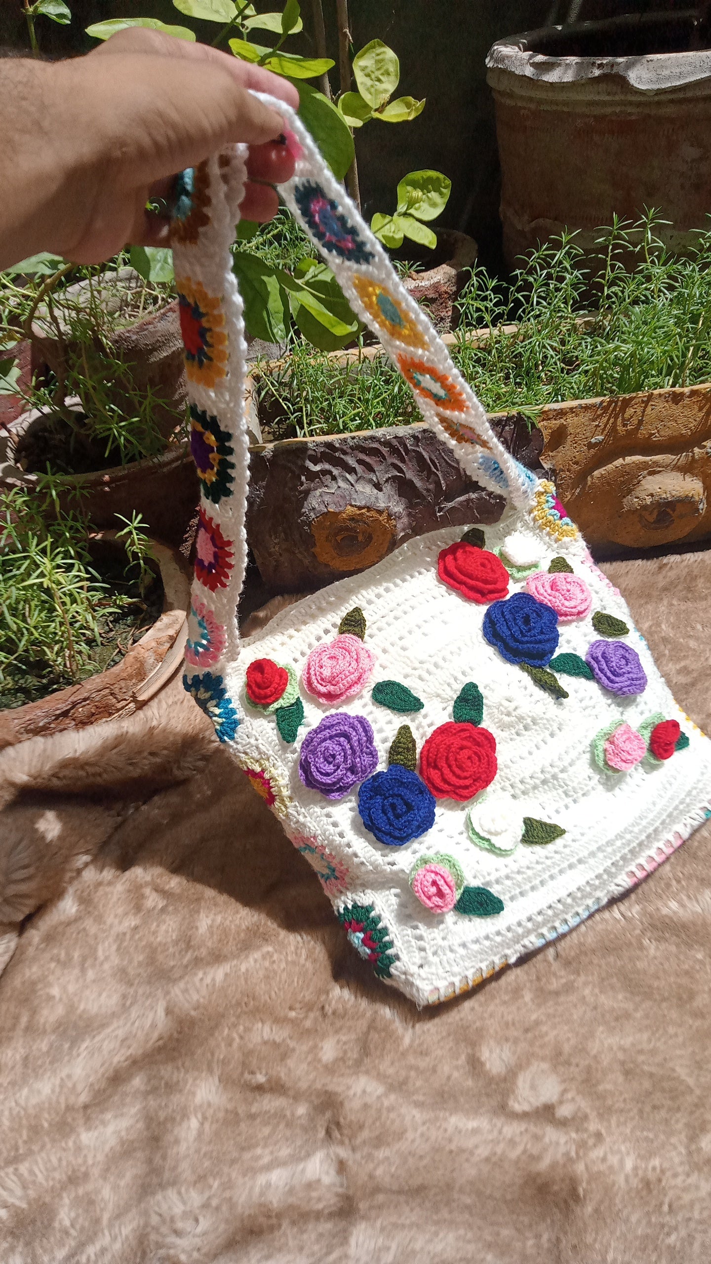 White Bags with Multi Flowers