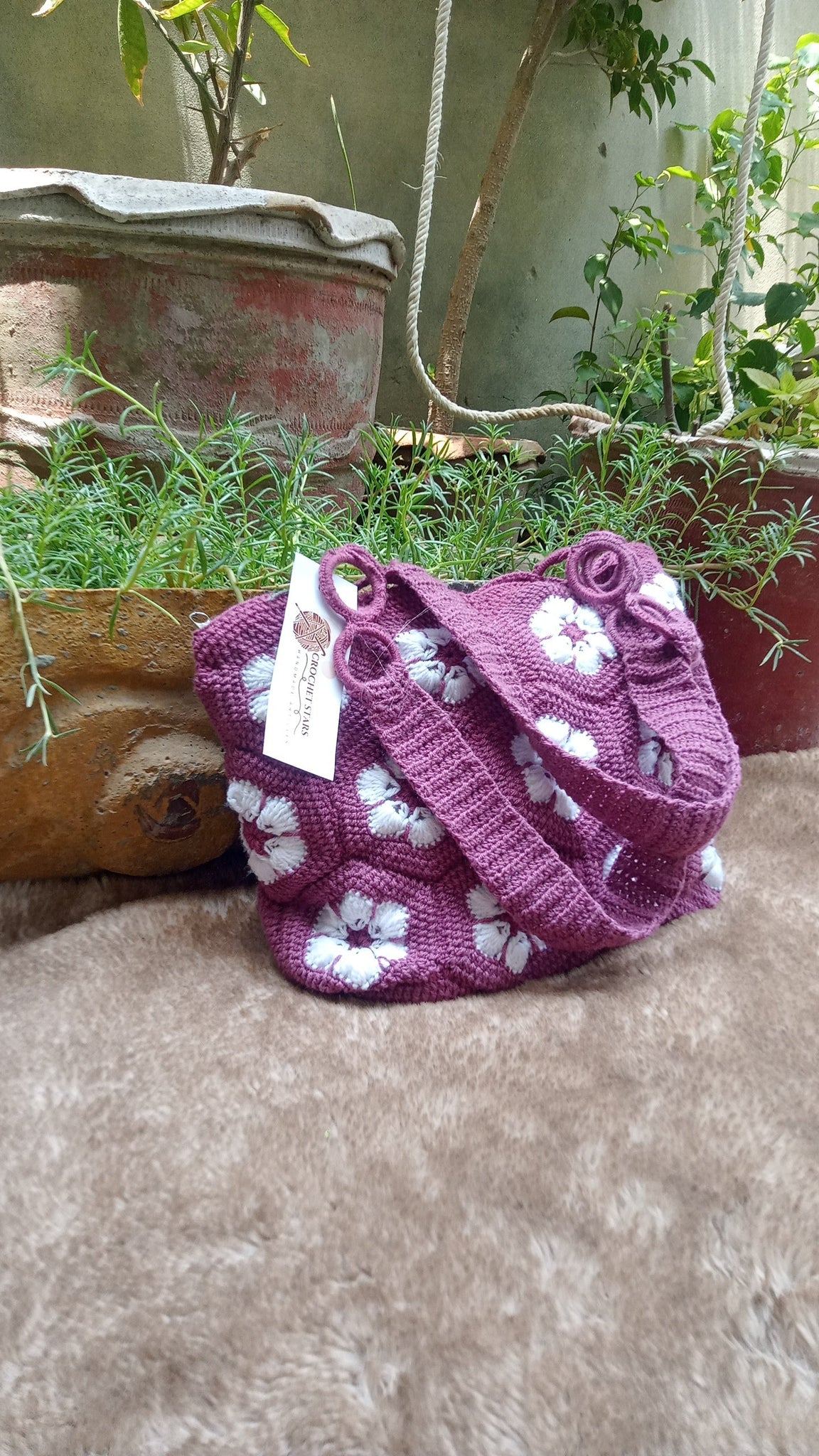 Purple Bag with White Flowers