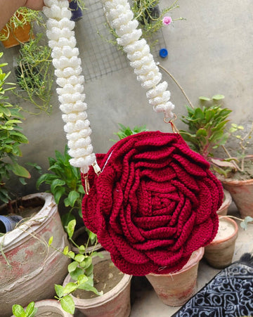 Crochet Rose bag with crochet strap