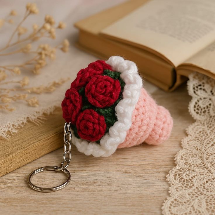 Crochet Flower Bouquet Keychain